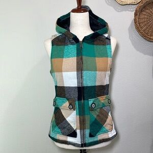 Kavu Zip Up Hooded Vest Kelly Green White Black Brown Tan Great for Fall Small